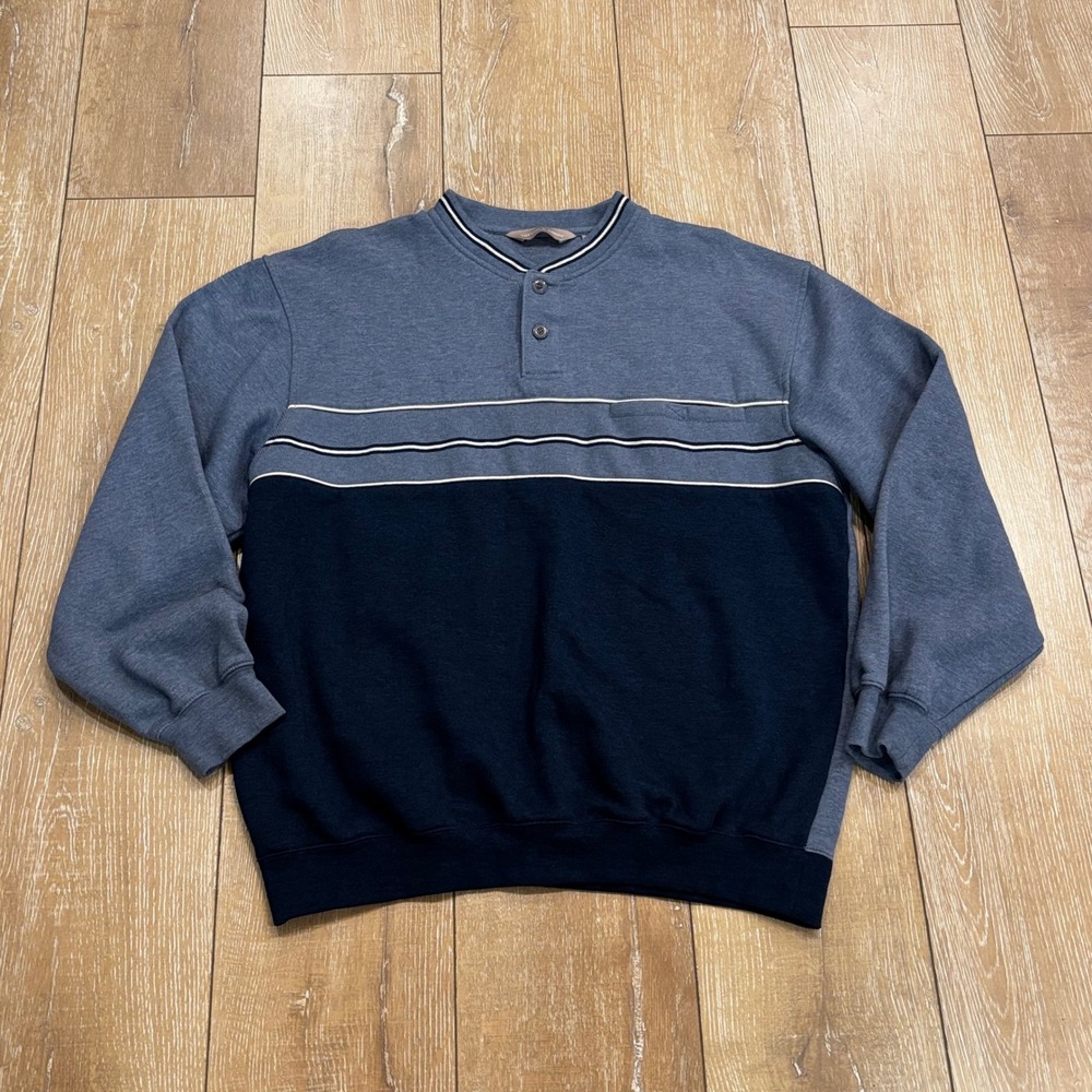 Taylor & Henry Mens XL Blue Colorblock Henley Sweatshirt Long Sleeve Pullover